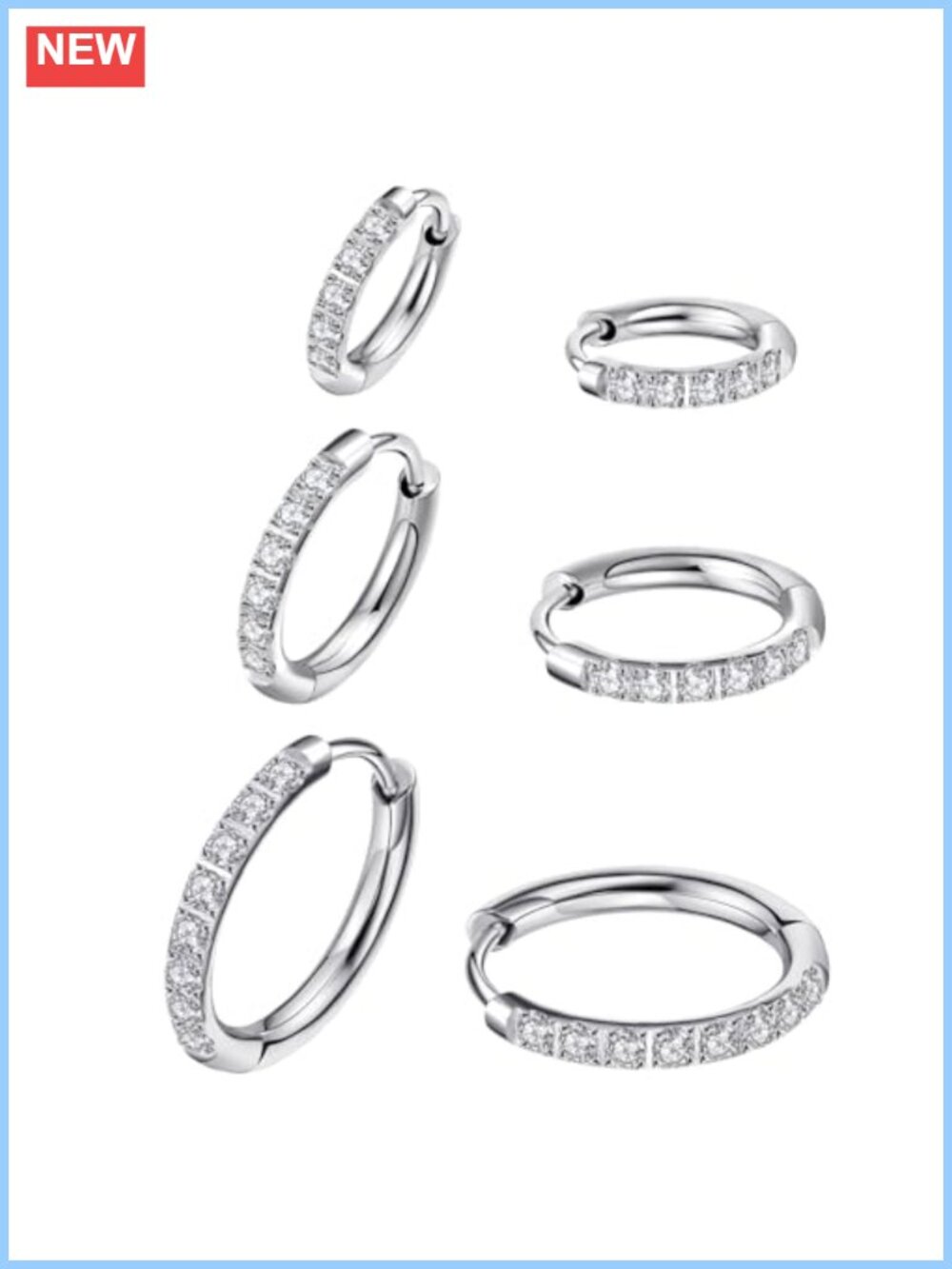 316L Surgical Steel Huggie Hoop Earrings Pave Cubic Zirconia